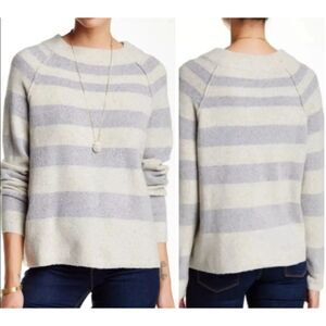 FREE PEOPLE Striped Bubble Crew Sweater in Ivory/Gray Combo